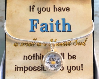 Mustard Seed Necklace Quote from Matthew 17 20 Faith Jewelry Baptism Mother’s Day Gift