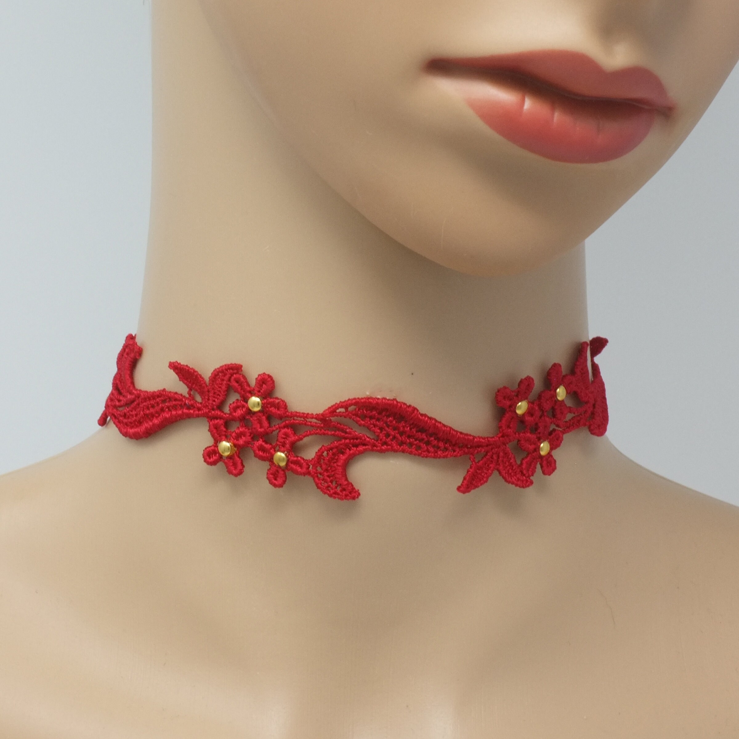 Red Lingerie Choker with Gold Beads Sexy Choker with Gold | Etsy