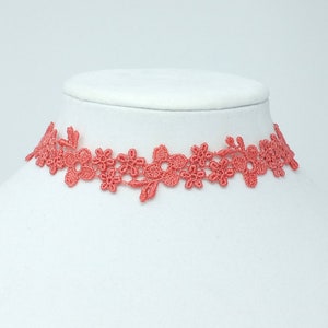 Pink Coral Lace Necklace, Boho Choker made with Floral Lace, Choker Collar with Floral Pattern, Sexy Flower Choker, Unique Jewelry Gift