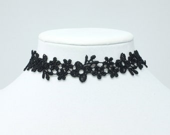 Black Daisy Lace Choker for Women, Custom Color Flower Choker Collar