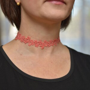Pink Coral Lace Necklace, Boho Choker made with Floral Lace, Choker Collar with Floral Pattern, Sexy Flower Choker, Unique Jewelry Gift image 4