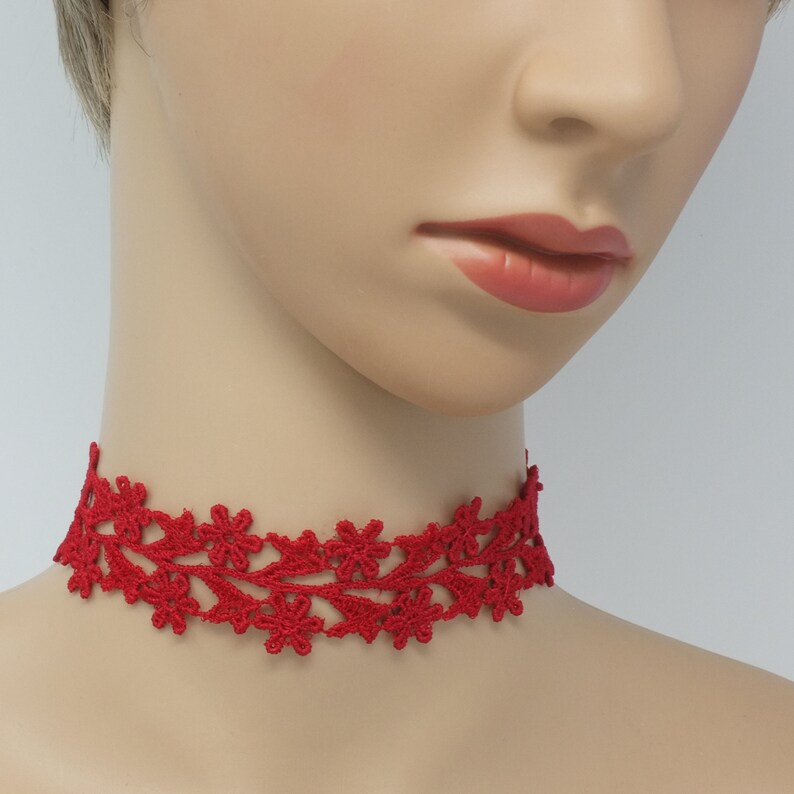 Red Floral Choker for Women Red Prom Necklace Wide Choker Etsy
