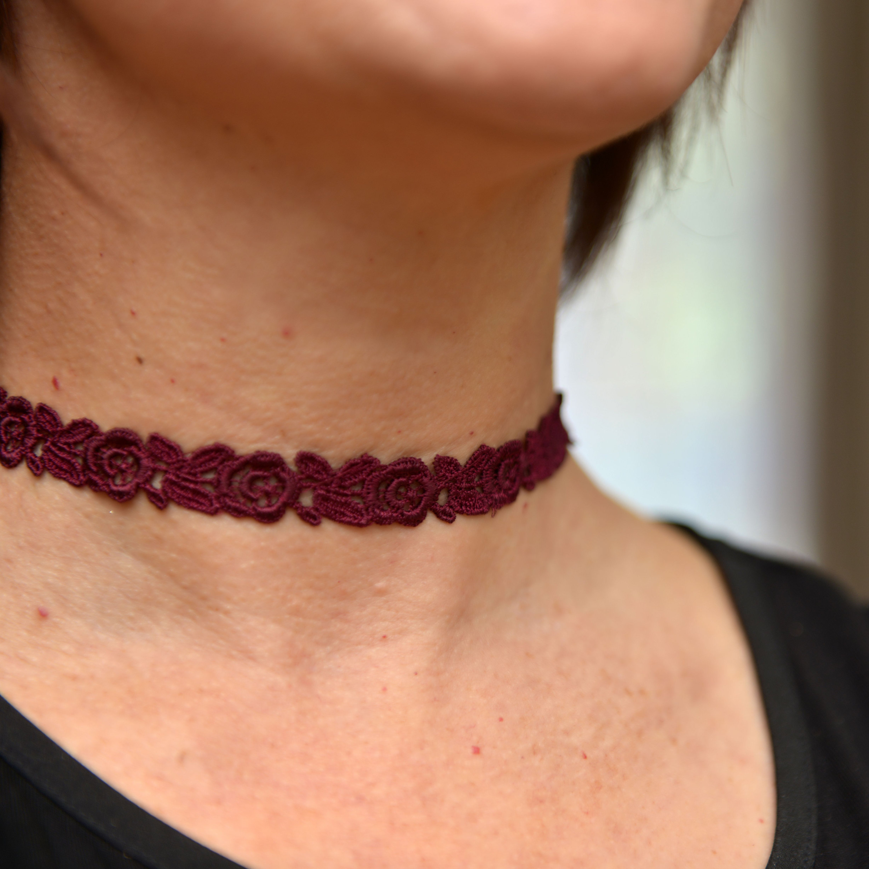 Burgundy Choker Necklace With Ribbon Plus Size Choker Collar Etsy