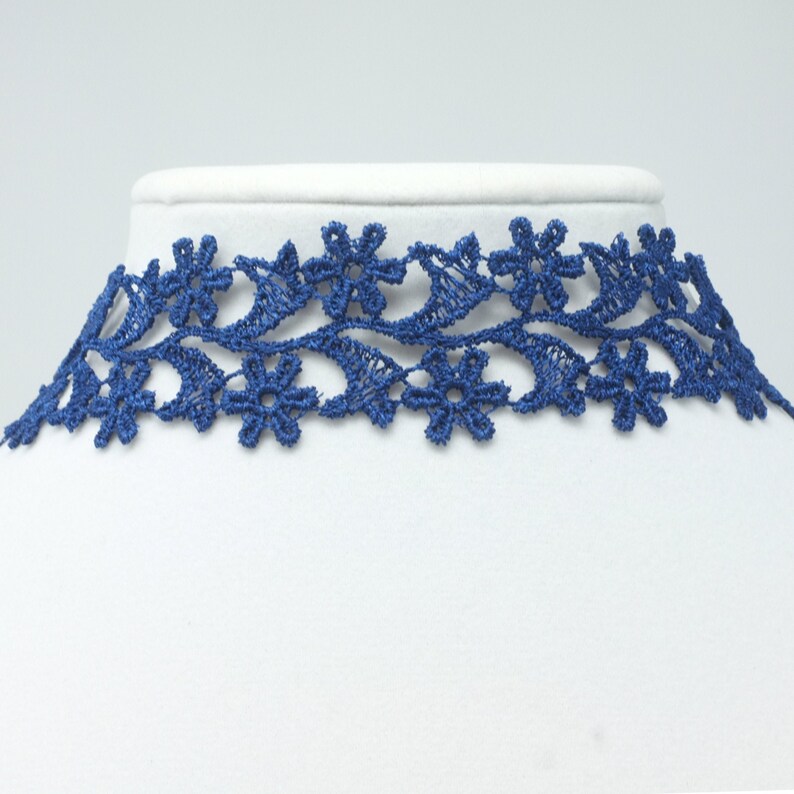Floral Lace Wide Choker Navy Collar Choker for Women Womens Choker Collar 1-inch Blue Lace Necklace Blue Lace Choker with Flowers