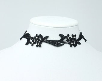 Black Lace Choker Collar with Silver Studs, Cute Flower Choker for Women