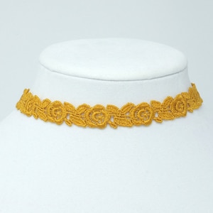 Honeycomb Flower Necklace for Women, Thin Lace Choker Necklace, Yellow Rose Necklace for Wedding,  Womens Choker Collar, Unique Jewelry Gift