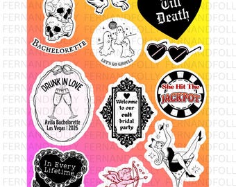 Pegatinas de despedida de soltera / Despedida de soltera en Las Vegas / Suerte en el amor / Plantilla editable de Canva / Cricut SVG