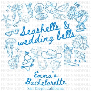 Beach Bachelorette | Seashells and Wedding Bells | Editable Canva Template | Cricut SVG