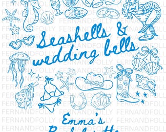 Beach Bachelorette | Seashells and Wedding Bells | Editable Canva Template | Cricut SVG