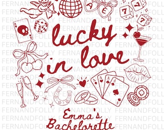 Despedida de soltera en Las Vegas / Afortunada en el amor / Plantilla editable de Canva / Cricut SVG / Apto para LGBTQ