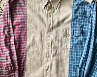 ALL MIXED UP Vintage 100% katoen gemengde print geruite lange mouw button down kraag shirt