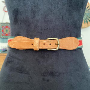 Vintage 1980s Elite Women\'s Tapestry Velvet Color Block Belt Size Medium 29\