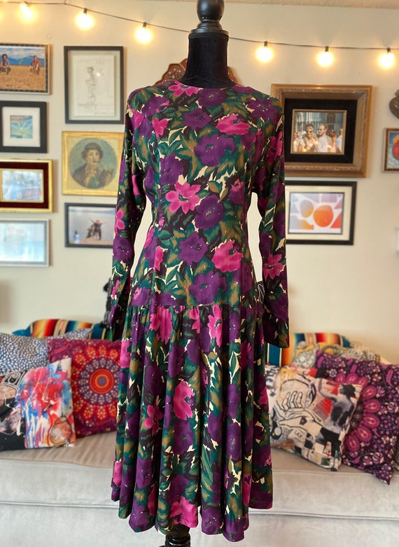 【U LAN】Painted And Vintage Layered Long Sleeves PAINTED LADY Vintage Floral Print/pattern Drop Waist Long