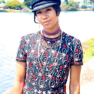 WITH THE BAND Vintage embroidered and beaded black shirt