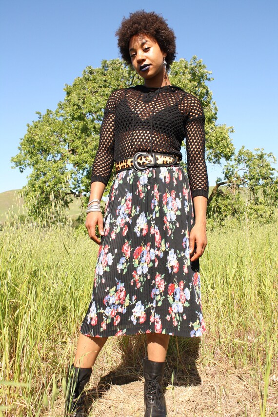 ANASTASIA Vintage pleated black semi sheer floral