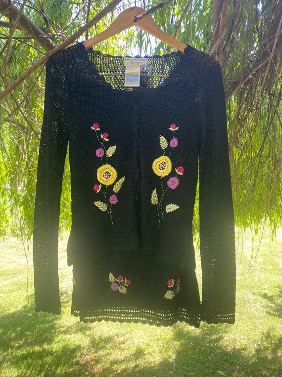 STOP STARING Vintage black crochet floral embroide