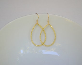 Gold Czech Glass Beaded Teardrop Earrings