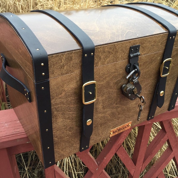 LARGE TREASURE CHeST. 18" chest is shown with Trim and Handles, with SHELF. Great gift for all Occasions. Optional Straps, Buckles, Lock.