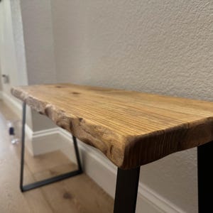 Small Bench with Live Edge Handmade Top: Black 16"L Heavy Duty Trapezoid Legs