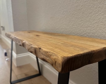 Small Bench with Live Edge Handmade Top: Black 16"L Heavy Duty Trapezoid Legs
