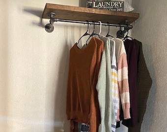 Industrial Pipe Shelf with Clothing Rack, Farmhouse Coat Display