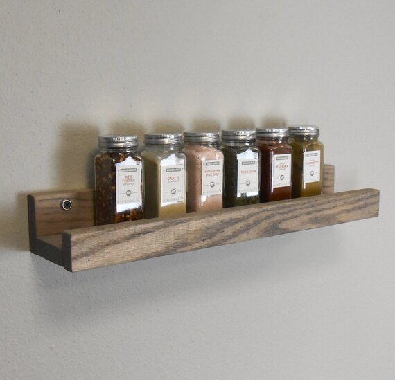 Solid Oak Spice Rack Gray Wash Stained Spice Organizer Etsy