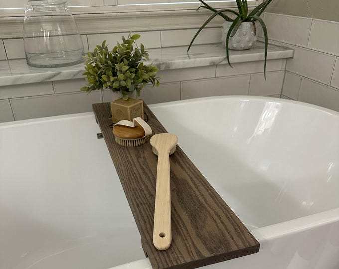 Oak Bath Tray for Tub: Rustic Wood Bathtub Caddy