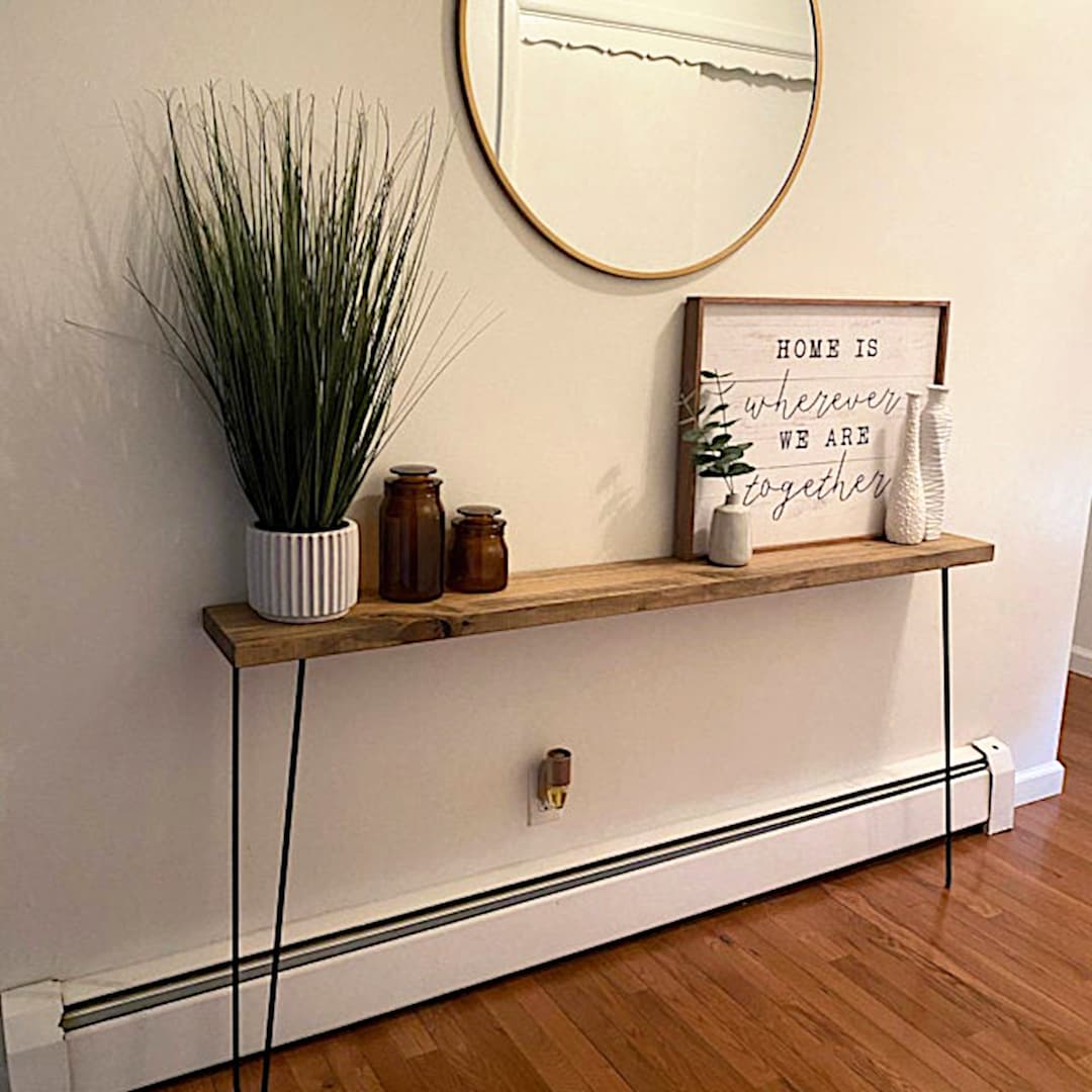 Narrow Console Table With 28 Hairpin Legs, Farmhouse Foyer Bench