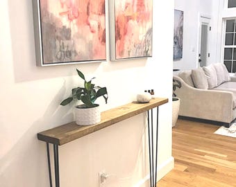 Modern Farmhouse Console Table: Solid Rustic Pine, 34" Hairpin Legs