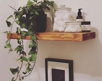 Handmade Rustic Pine Floating Shelf: Heavy Duty Low Profile Hidden Brackets, Modern Decor