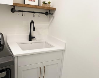 Industrial Pipe Laundry Drying Rack with Rustic Wood Shelf
