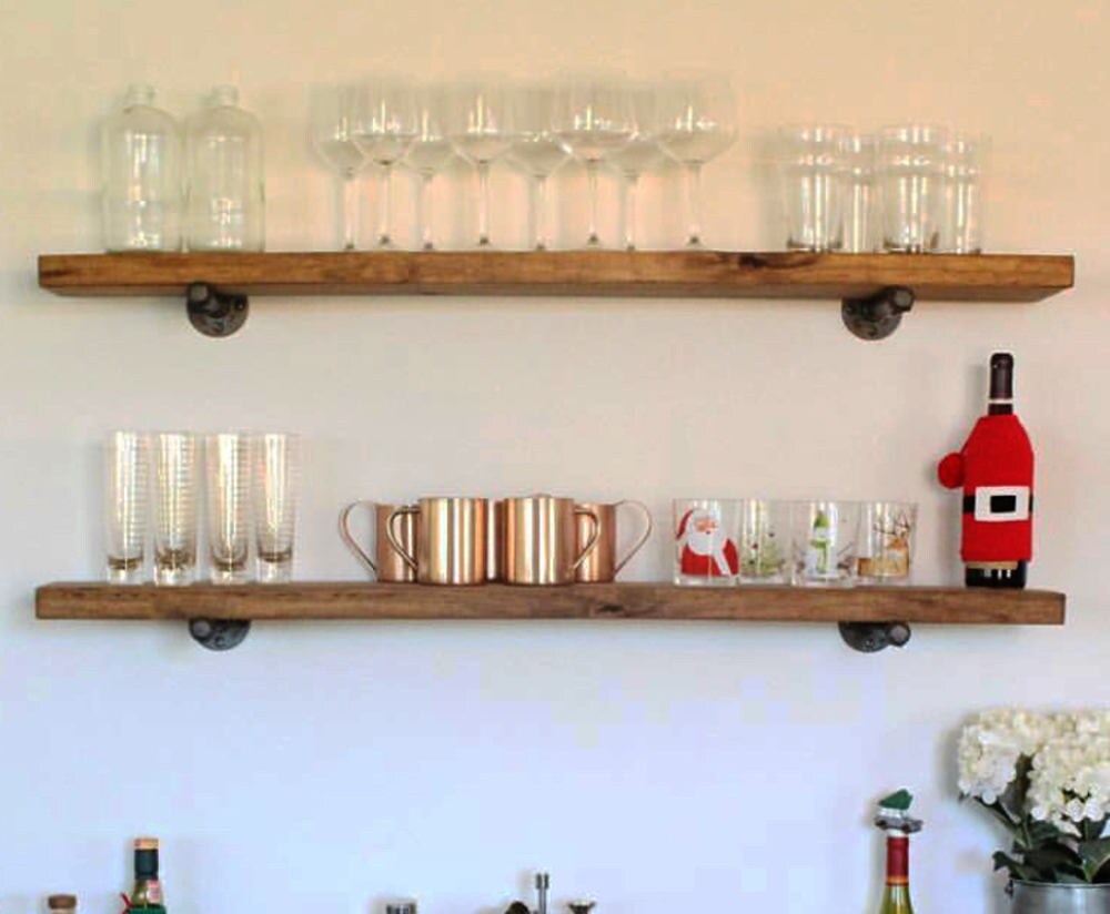 Extra Long 10 Deep Floating Shelf Rustic Wood & Pipe Etsy