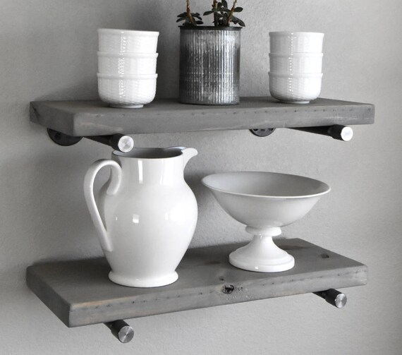 Gray wash Floating Shelf 8 Depth Rustic Wood Industrial