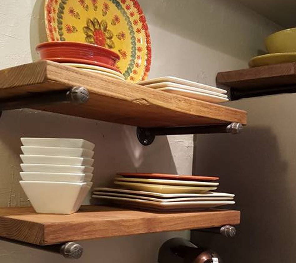 6 Deep Floating Wall Shelf with pipe brackets. Urban Etsy