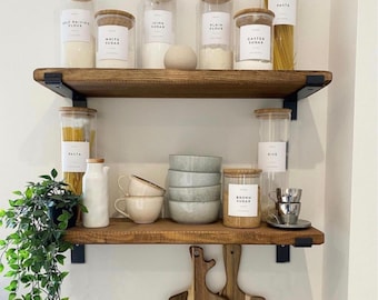 Rustic Floating Bookshelf: Modern Farmhouse Wood Shelf with L Shaped Steel Brackets