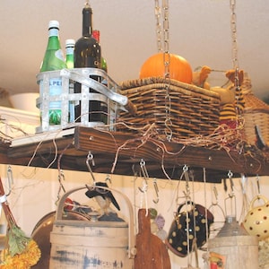 Rustic Walnut Stained Mini Pot Rack: Farmhouse Kitchen Decor (40&quot; Long)