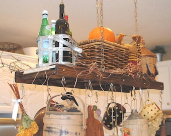 Rustic Walnut Stained Mini Pot Rack: Farmhouse Kitchen Decor (Various Lengths)