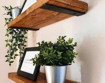 Rustic Pine Floating Shelf with Heavy Duty Low Profile Brackets: Hand Rubbed Stain