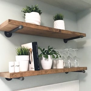 One floating shelf, two shelf brackets, farmhouse plant shelf, rustic shelf, kitchen wall shelf, kitchen shelf, ez mount bathroom shelf