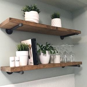 A rustic pipe shelf, floating farmhouse decor, rustic wood shelf, bathroom shelf, farmhouse shelf, floating shelf, industrial floating shelf