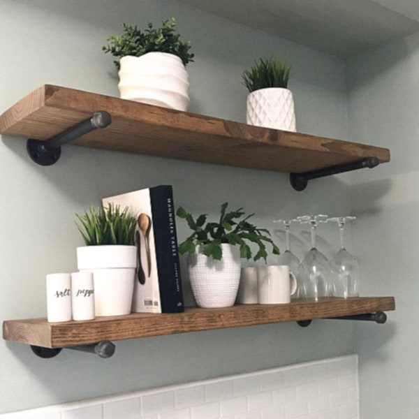 A rustic modern shelf, floating shelf, rustic wood shelf, bathroom shelf, farmhouse shelf, coffee bar shelf, industrial floating shelf