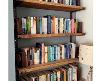 Industrial floating Bookshelf with flat steel L shaped brackets, long kitchen shelf, plant window shelf, Modern farmhouse bookshelf