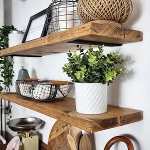 Handmade Rustic Pine Floating Shelf: Heavy Duty Low Profile Hidden Brackets, Modern Decor