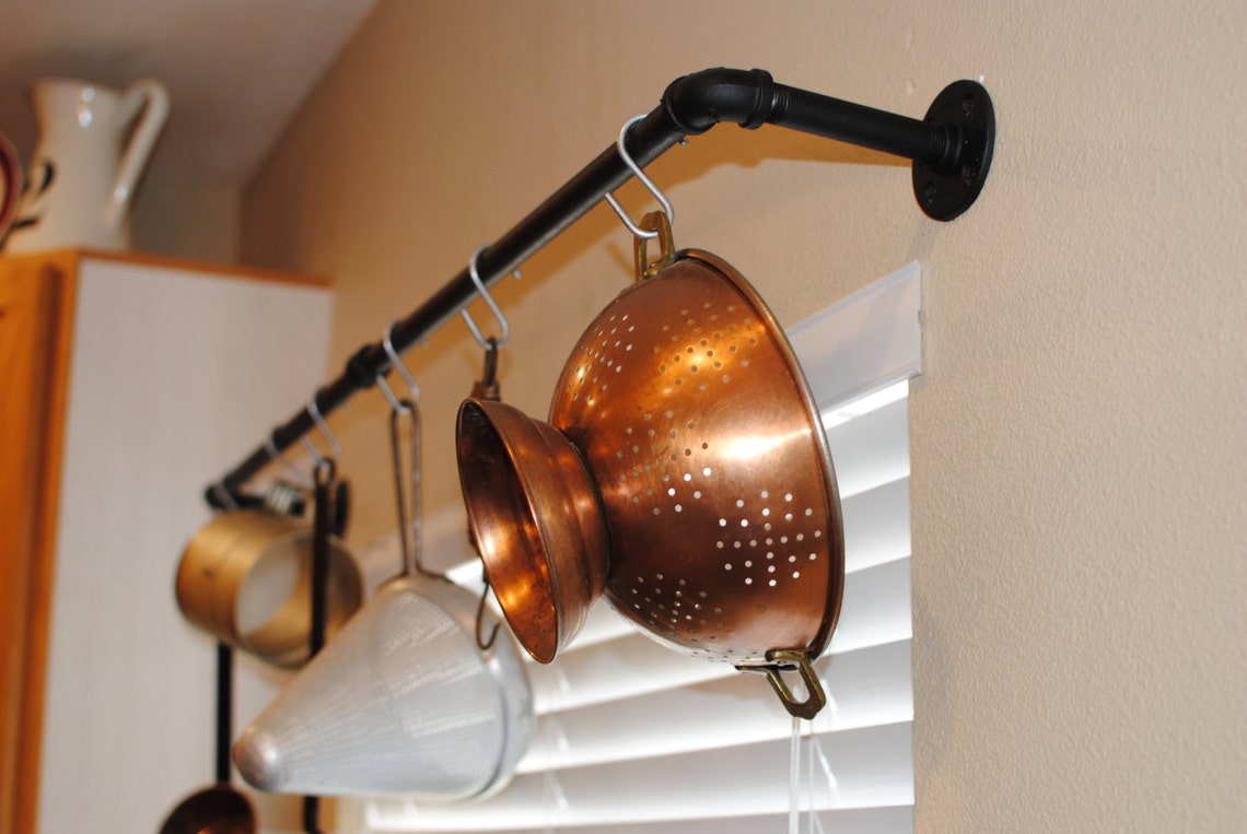 Industrial pot rack plumbing pipe industrial decor Kitchen Etsy