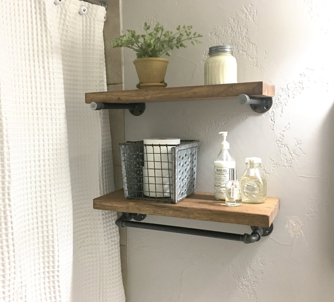 Floating Bathroom 2 piece Shelf combo shelf with towel bar Etsy