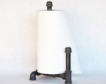 Rustic Iron Pipe Paper Towel Holder, Farmhouse Kitchen Dispenser
