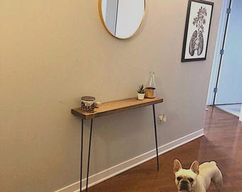 Modern Farmhouse Narrow Console Table: Solid Pine, 34" Hairpin Legs