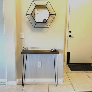 Narrow Solid Pine Console Table: Farmhouse Entryway Table with 34" Hairpin Legs