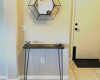 Narrow Solid Pine Console Table: Farmhouse Entryway Table with 34" Hairpin Legs