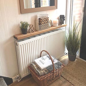 Rustic Floating Shelf with Low Profile Brackets - Solid Pine Wood - Radiator Cover